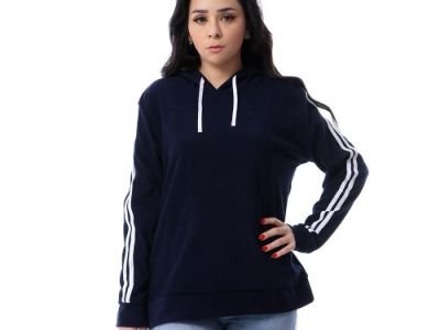 Kady سويت شيرت بكابيتشو مخطط من الاكمام – كحلي&nbsp;داكن